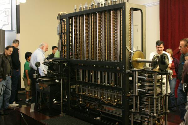 A working implementation of Charles Babbage's difference engine on display.