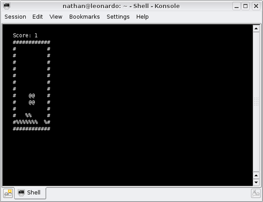 A game of Tetris implemented in text only "curses" terminal interface.