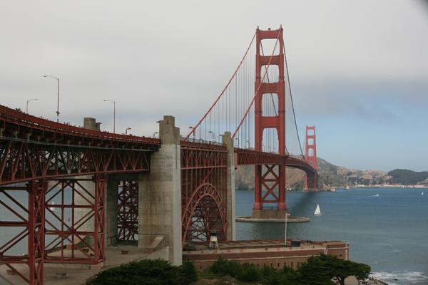 A classic view of the Golden Gate Bridge on a clear day.