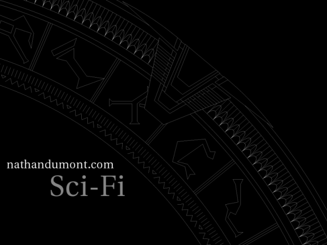 A portion of the Stargate in white on a black background.