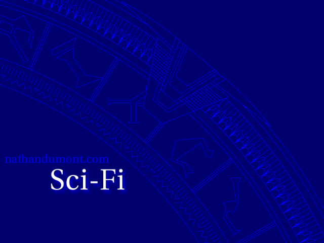 A portion of the Stargate ring rendered in a stylised blue print fashion.
